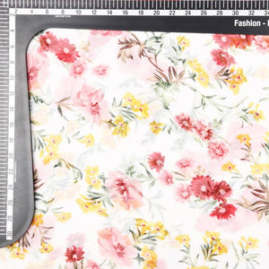 White And Yellow Floral Pattern Digital Print Chiffon Fabric