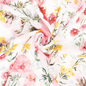 White And Yellow Floral Pattern Digital Print Chiffon Fabric