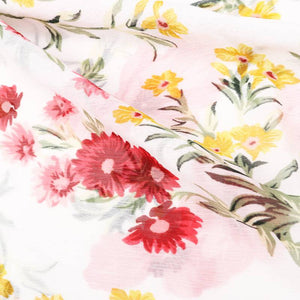 White And Yellow Floral Pattern Digital Print Chiffon Fabric