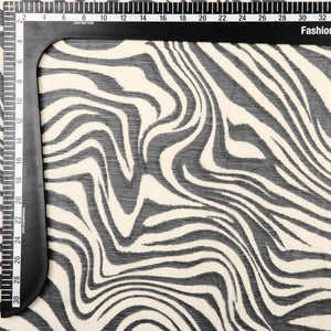 Cream And Black Animal Pattern Digital Print Chiffon Fabric