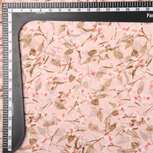 Peach And Brown Floral Pattern Digital Print Chiffon Fabric