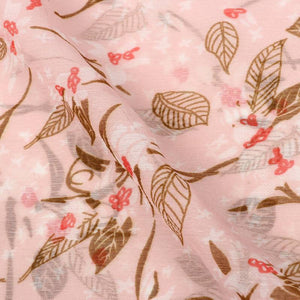 Peach And Brown Floral Pattern Digital Print Chiffon Fabric