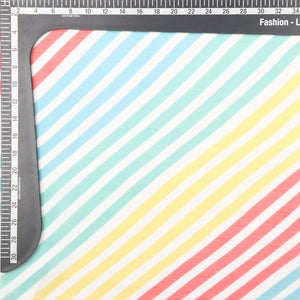 Multi Color Stripes Pattern Digital Print Silver Chiffon Fabric