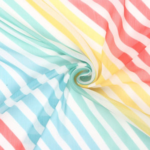 Multi Color Stripes Pattern Digital Print Silver Chiffon Fabric