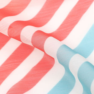 Multi Color Stripes Pattern Digital Print Silver Chiffon Fabric