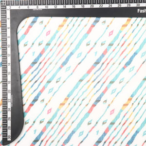 White And Blue Stripes Pattern Digital Print Silver Chiffon Fabric