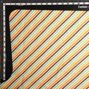 Multi Color Stripes Pattern Digital Print Silver Chiffon Fabric