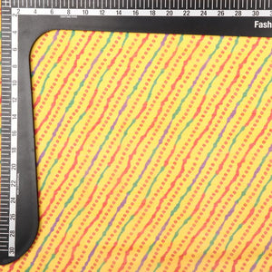 Yellow And Red Leheriya Pattern Digital Print Silver Chiffon Fabric