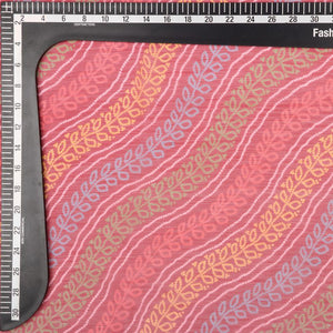 Berry Red And Yellow Bandhani Pattern Digital Print Silver Chiffon Fabric