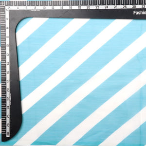 Sky Blue And White Stripes Pattern Digital Print Silver Chiffon Fabric