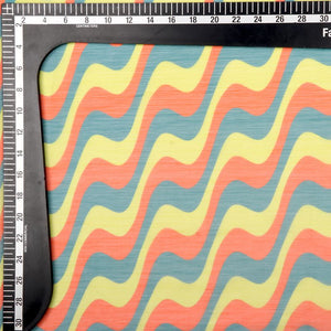 Orange And Yellow Leheriya Pattern Digital Print Silver Chiffon Fabric