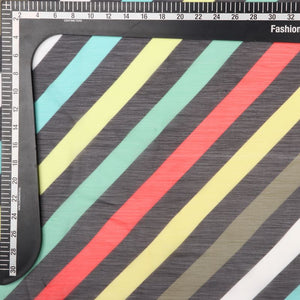 Black And Yellow Stripes Pattern Digital Print Silver Chiffon Fabric