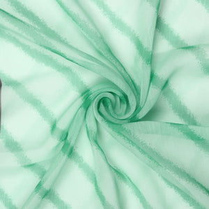 Mint Green Stripes Pattern Digital Print Silver Chiffon Fabric