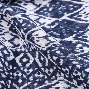 Navy Blue And White Geometric Pattern Screen Print Chiffon Fabric