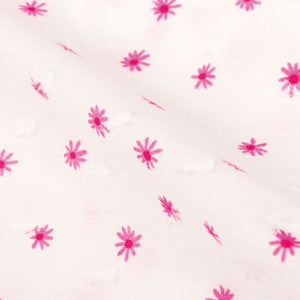 White And Dark Pink Floral Pattern Screen Print Cotton Dobby Fabric