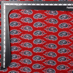 Red And Blue Paisely Natural Dye Handblock Cotton Fabric