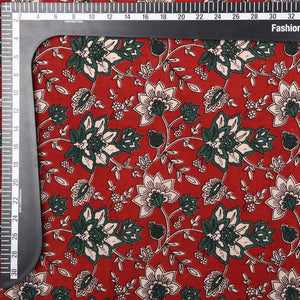 Maroon And Green Floral Kalamkari Handblock Cotton Fabric