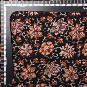 Black And Red Floral Kalamkari Handblock Cotton Fabric