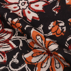 Black And Red Floral Kalamkari Handblock Cotton Fabric