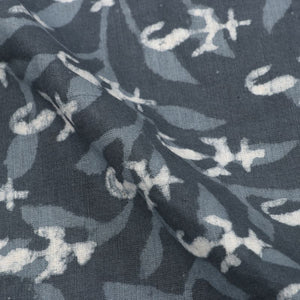 Dark Grey And White Paisely Natural Dye Handblock Cotton Fabric