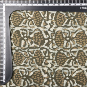 Olive Green And Beige Ethnic Natural Dye Handblock Cotton Fabric