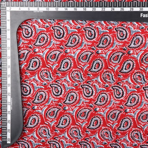 Red And Black Paisely Kalamkari Handblock Cotton Fabric