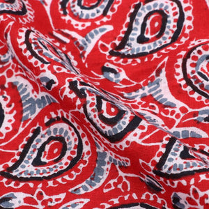 Red And Black Paisely Kalamkari Handblock Cotton Fabric