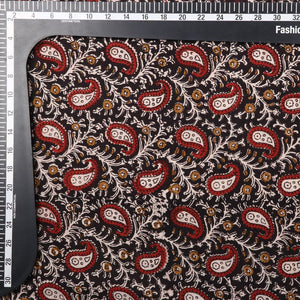 Black And Brown Paisely Kalamkari Handblock Cotton Fabric