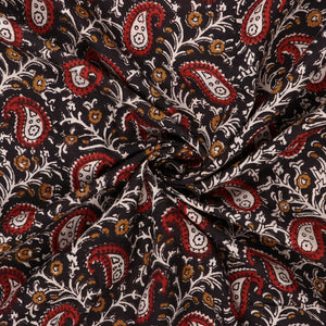 Black And Brown Paisely Kalamkari Handblock Cotton Fabric
