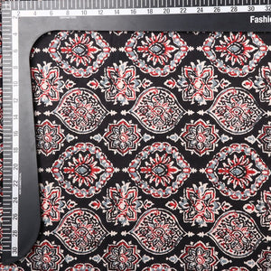 Black And Off White Traditional Kalamkari Handblock Cotton Fabric