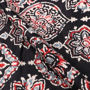 Black And Off White Traditional Kalamkari Handblock Cotton Fabric