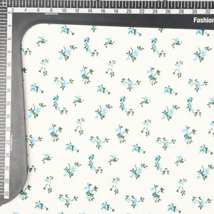 Off White And Turquoise Floral Pattern Screen Print Cotton Lycra