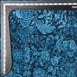 Blue Floral Pattern Screen Print Cotton Fabric