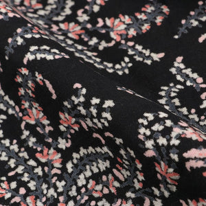 Black And Pink Floral Pattern Screen Print Cotton Fabric