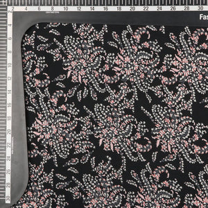 Black And Pink Floral Pattern Screen Print Cotton Fabric