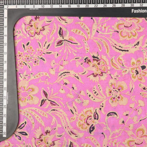 Pink And Beige Floral Pattern Screen Print Cotton Fabric