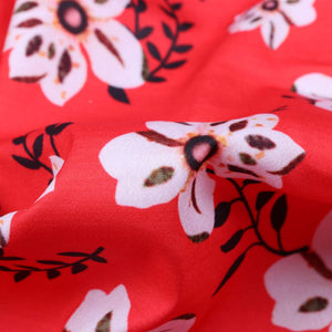 Red And White Floral Pattern Digital Print American Crepe Fabric