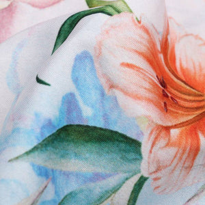 Baby Pink And Sky Blue Floral Pattern Digital Print Micro Crepe Fabric