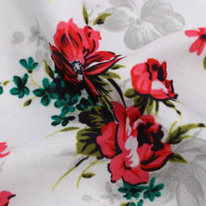 White And Salmon Red Floral Pattern Digital Print Micro Crepe Fabric