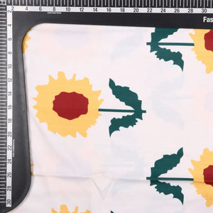 White And  Yellow Floral Pattern Digital Print Crepe Fabric