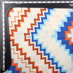 White And Blue Chevron Pattern Digital Print Crepe Fabric