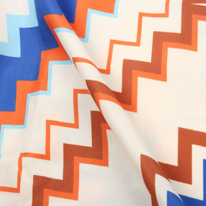 White And Blue Chevron Pattern Digital Print Crepe Fabric