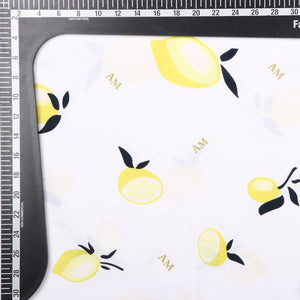 White And Light Yellow Object Pattern Digital Print Crepe Fabric