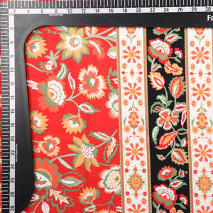 Red And White Floral Pattern Digital Print Crepe Fabric