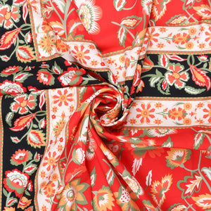 Red And White Floral Pattern Digital Print Crepe Fabric