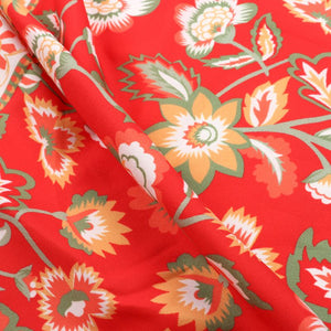 Red And White Floral Pattern Digital Print Crepe Fabric