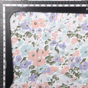 Peach And Lavender Floral Pattern Digital Print Crepe Fabric