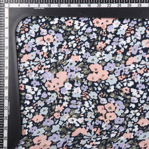 Lavender And Army Green Floral Pattern Digital Print Crepe Fabric