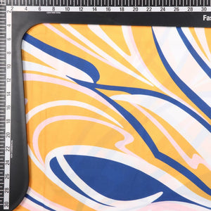 Yellow And Blue Abstract Pattern Digital Print Crepe Fabric