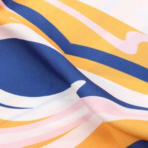 Yellow And Blue Abstract Pattern Digital Print Crepe Fabric